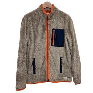 American Eagle Sherpa Fleece Jacket Brown w/ Orange Trim Size M.